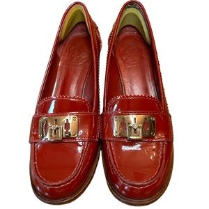 *Vintage‎ Tory Burch* Red Patent Leather Wooden Block Heal Loafers